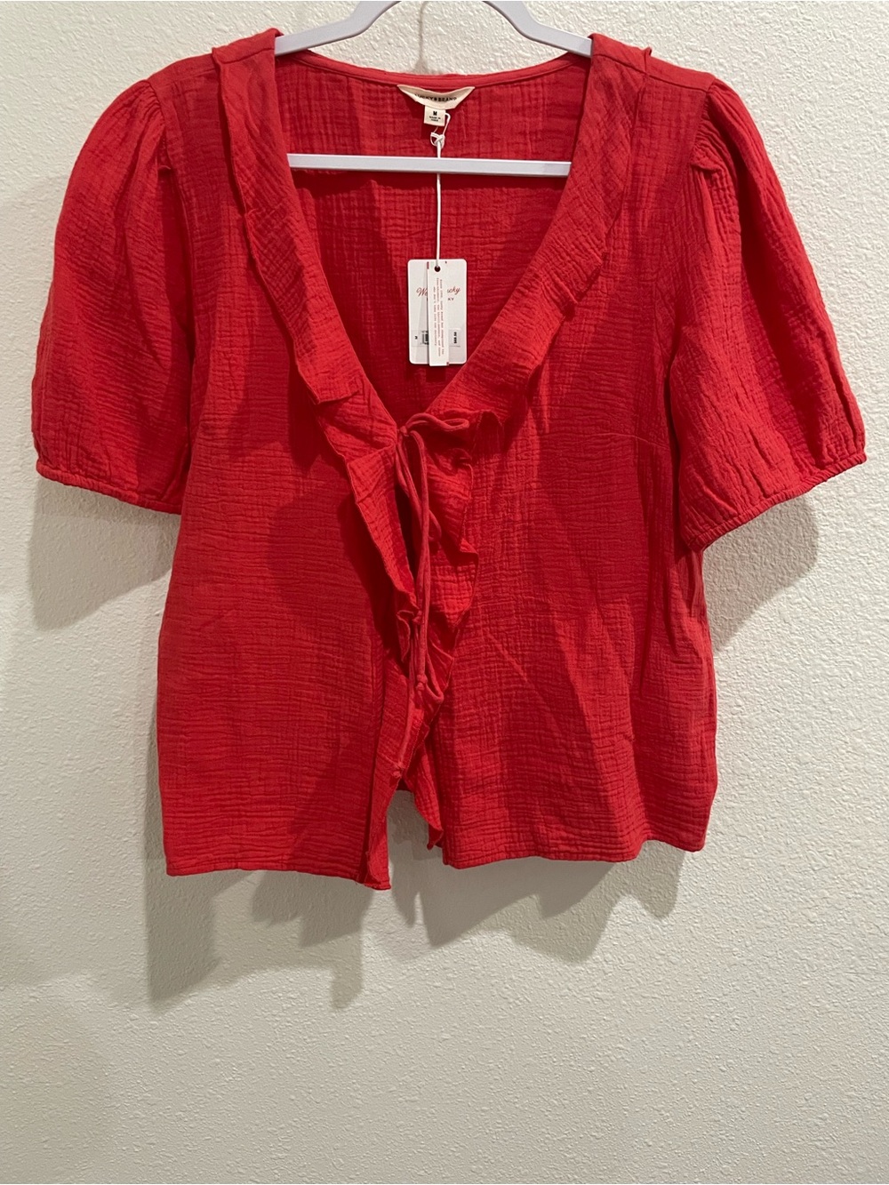 Lucky Brand Gauze Red Tie-Front Blouse Feminine Western Boho